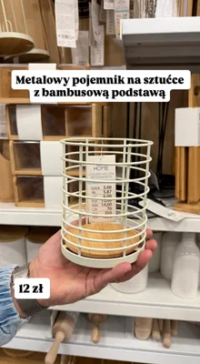 Metalowy pojemnik na sztućce z bambusową podstawą promocja w Pepco