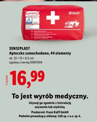 Apteczka samochodowa, 44 elementy promocja w Lidl