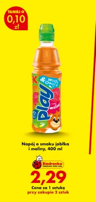Napój o smaku jabłka i maliny Kubuś Play promocja w Biedronka