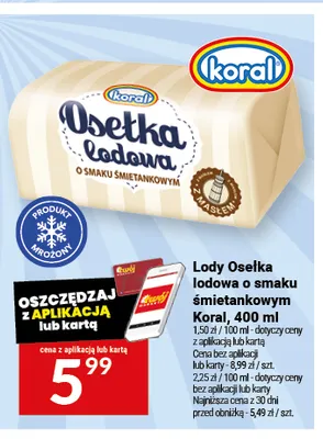 Lody Osełka lodowa o smaku śmietankowym promocja w Twój Market