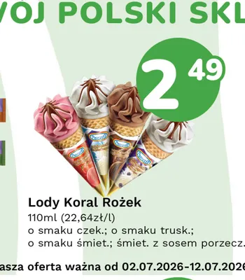 Lody Koral Rożek śmietankowe z sosem porzeczkowym promocja w Limonka