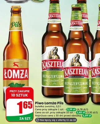 Piwo Łomża Pils butelka zwrotna promocja w Dino