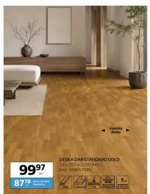 Deska dąb Standard Gold Barlinek 14x207x2200 mm promocja w Komfort