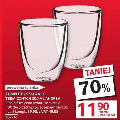 Komplet szklanek KOMPLET 2 SZKLANEK TERMICZNYCH 300 ML ANDEA promocja w Selgros