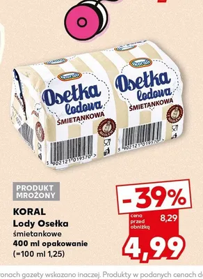 Lody Osełka śmietankowe Koral promocja w Kaufland
