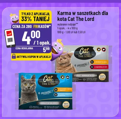 Karma w saszetkach dla kota Cat The Lord z drobiem w sosie i z wątróbką w sosie promocja w POLOmarket