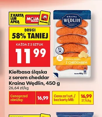 Kiełbasa śląska z serem cheddar Kraina Wędlin promocja w Biedronka