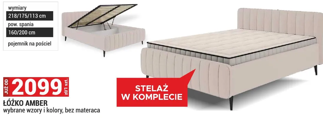 Łóżko Amber 218x175x113cm powierzchnia spania 160x200cm pojemnik na pościel stelaż w komplecie wybrane wzory i kolory bez materaca promocja w Merkury Market