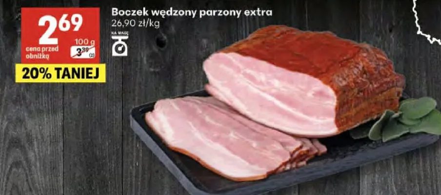 Boczek wędzony parzony extra promocja w Delikatesy Centrum