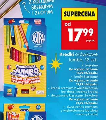 Kredki ołówkowe klasyczne Jumbo Astra 12 szt. promocja w Biedronka