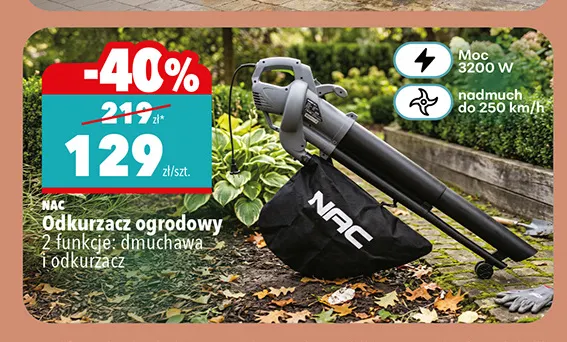 Odkurzacz ogrodowy 2 funkcje: dmuchawa i odkurzacz Nac promocja w Biedronka