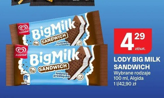 Lody Big Milk Sandwich promocja w Chorten
