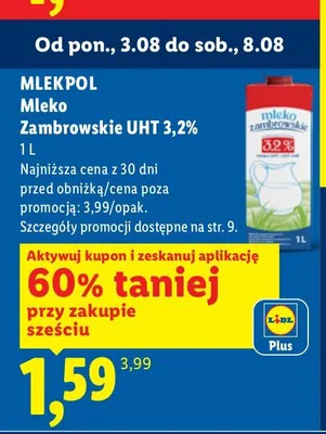 Mleko Zambrowskie UHT 3,2% Mlekpol promocja w Lidl
