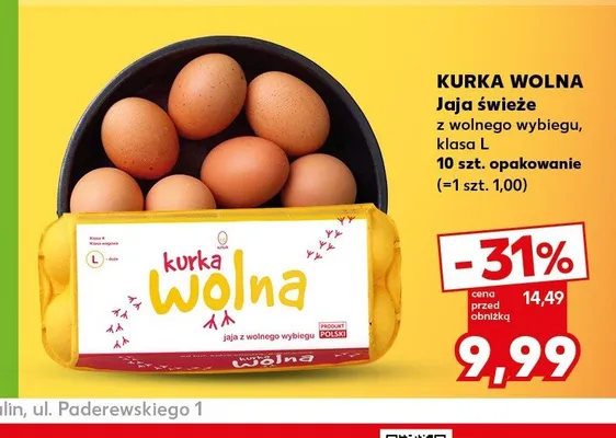 Jaja świeże z wolnego wybiegu klasa L Kurka Wolna promocja w Kaufland