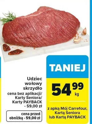 Mięso wołowe udziec skrzydło promocja w Carrefour