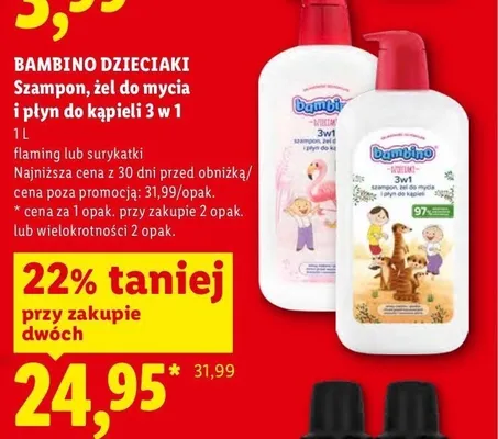 Szampon żel do mycia i płyn do kąpieli 3 w 1 Bambino Dzieciaki flaming promocja w Lidl