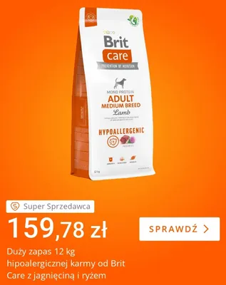 Sucha karma dla psów Brit Care Mono Protein Adult Medium Breed z jagnięciną i ryżem promocja w Allegro