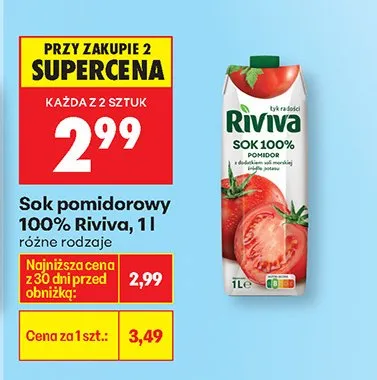 Sok pomidorowy 100% Riviva różne rodzaje promocja w Biedronka