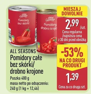 Pomidory drobno krojone All Seasons promocja w Aldi