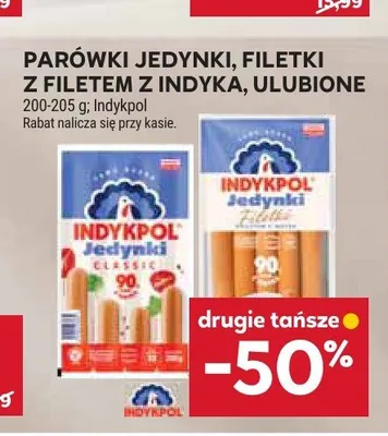 Parówki Jedynki Filetki z filetem z indyka Indykpol promocja w Stokrotka