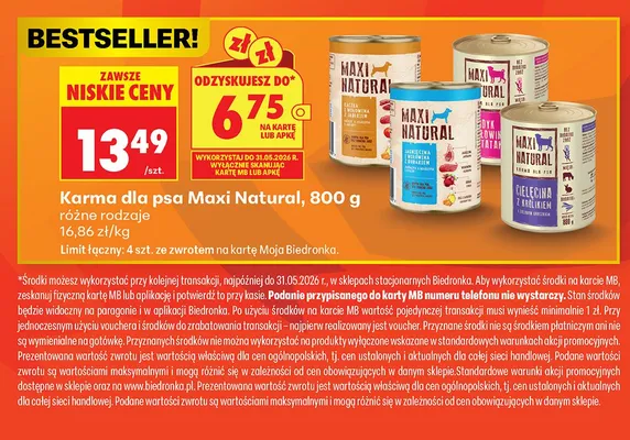 Karma dla psa Maxi Natural promocja w Biedronka