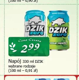 Napój Dzik Zero promocja w CEZAR Delikatesy