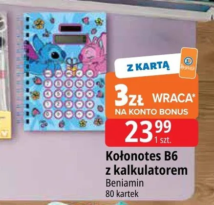 Kołonotes B6 z kalkulatorem Beniamin 80 kartek promocja w Leclerc