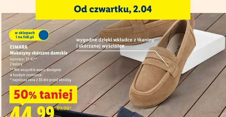 Mokasyny skórzane damskie promocja w Lidl