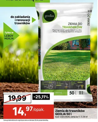 Ziemia do trawników Geolia promocja w Leroy Merlin