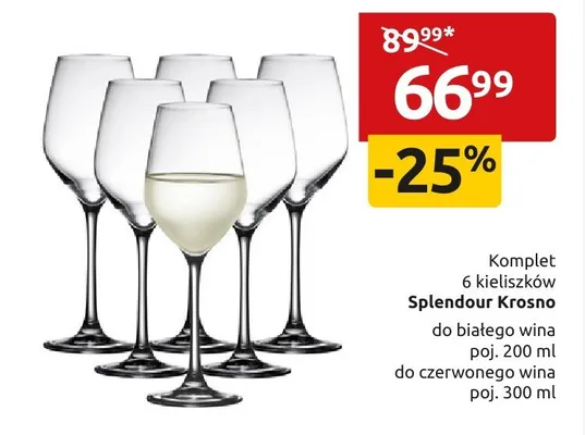 Komplet 6 kieliszków Splendour Krosno do białego wina poj. 200 ml do czerwonego wina poj. 300 ml promocja w Black Red White