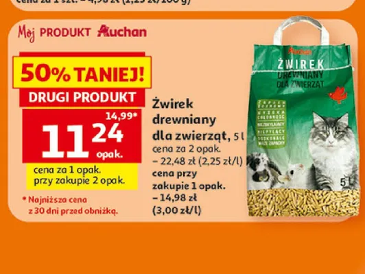 Żwirek drewniany dla zwierząt Auchan promocja w Auchan