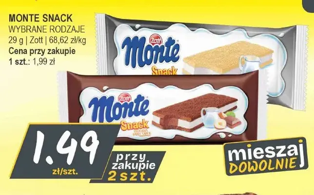 Baton mleczny Monte Snack Zott promocja w Słoneczko