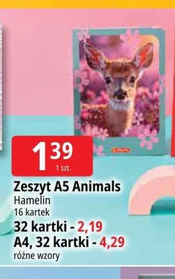 Zeszyt A4 Hamelin Animals 32 kartki promocja w Leclerc