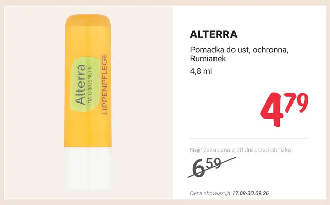 Pomadka do ust ochronna rumianek Alterra promocja w Rossmann