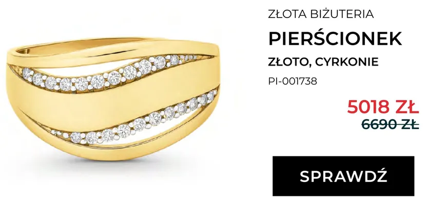 Złota biżuteria pierścionek złoto cyrkonie PI-001738 promocja w Briju