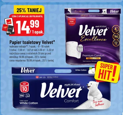 Papier toaletowy Velvet Excellence Premium Comfort promocja w POLOmarket