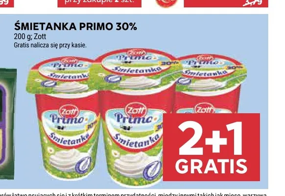 Śmietanka Primo Zott 30% promocja w Stokrotka