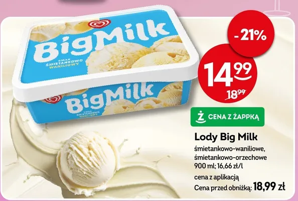Lody Big Milk śmietankowo-waniliowe, śmietankowo-orzechowe promocja w Żabka