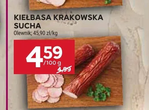 Kiełbasa krakowska sucha Olewnik promocja w Stokrotka