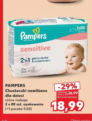 Chusteczki nawilżane dla dzieci Sensitive Pampers 2-pak promocja w Kaufland