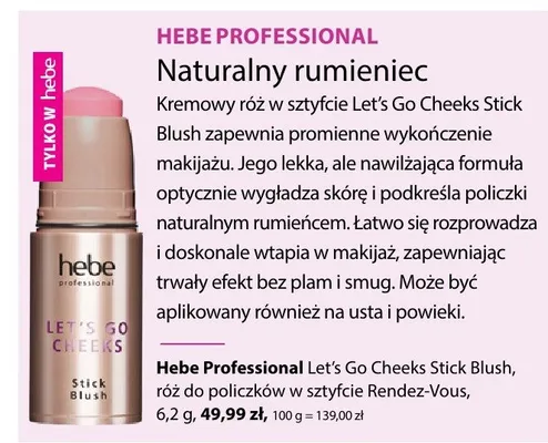 Naturalny rumieniec Let's Go Cheeks Stick Blush promocja w Hebe
