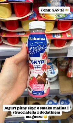 Skyr jogurt pitny Bakoma & E.Wedel malina stracciatella z dodatkiem magnezu promocja w Dino