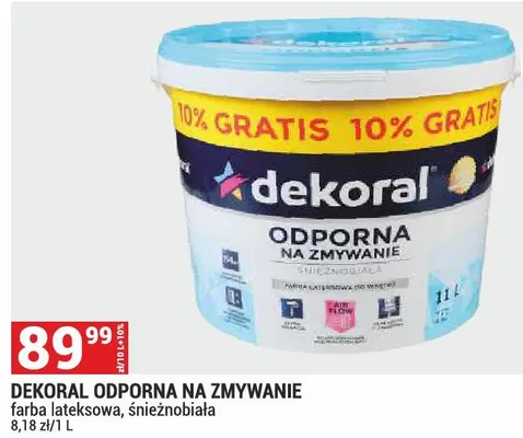 Dekoral Odporna na Zmywanie farba lateksowa śnieżnobiała promocja w Merkury Market