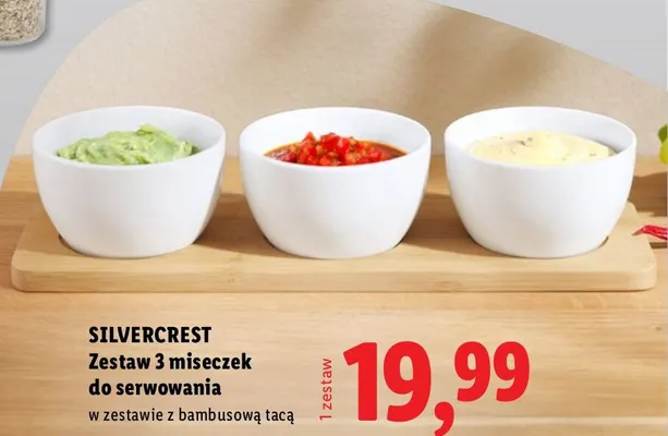 Zestaw 3 miseczek do serwowania w zestawie z bambusową tacą promocja w Lidl