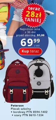 Plecak szkolny Peterson bordowy PTN 8594-1402 promocja w Poczta Polska
