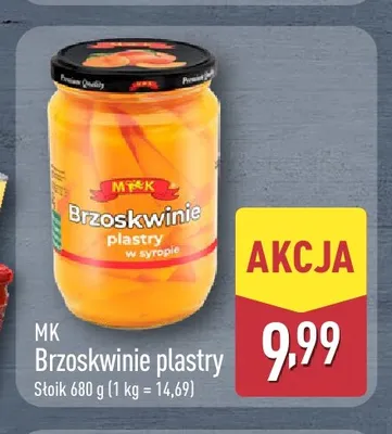 Brzoskwinie plastry w syropie MK promocja w Aldi