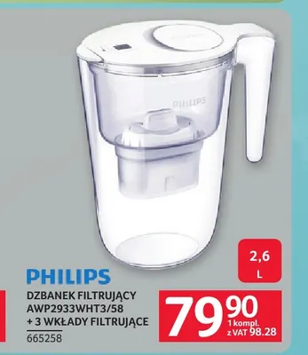 Dzbanek filtrujący Philips AWP2933WHT3/58 + 3 wkłady filtrujące promocja w Selgros