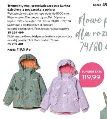 Termoaktywna przeciwdeszczowa kurtka dziecięca z podszewką z polaru promocja w Tchibo
