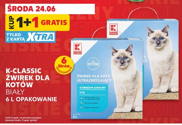Żwirek dla kota ultrazbrylający K-Classic o świeżym zapachu biały promocja w Kaufland