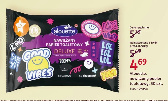 Nawilżany papier toaletowy Alouette Deluxe Teens promocja w Rossmann